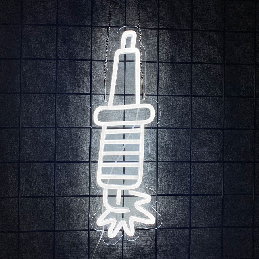 Auto Repair Shop Signs - Spark Plug Neon Sign, White Led