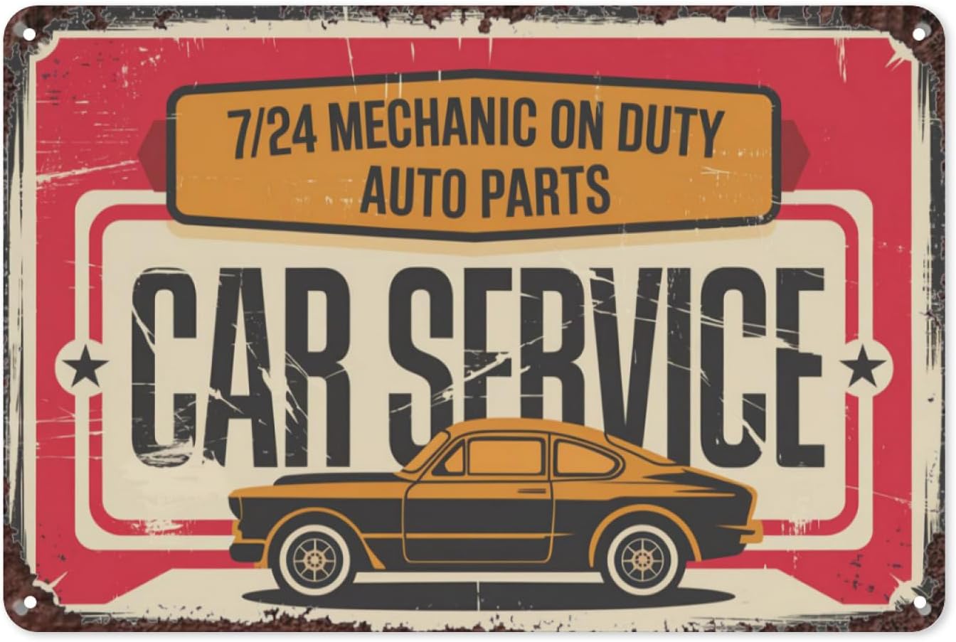 Auto Repair Shop Signs - Car Service Retro Tin Sign, 8X12