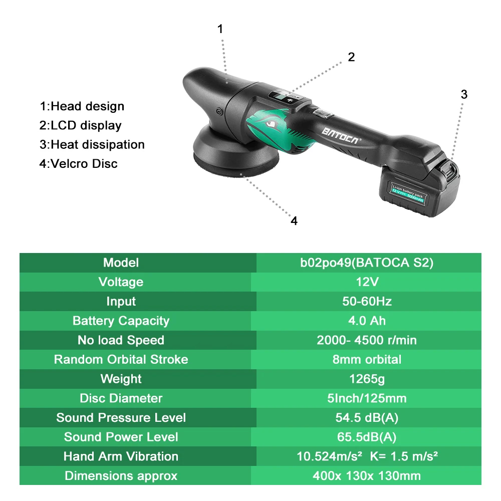 BATOCA S2 4.0Ah 5Inch Cordless - Orbital Polisher Da 评论和价格