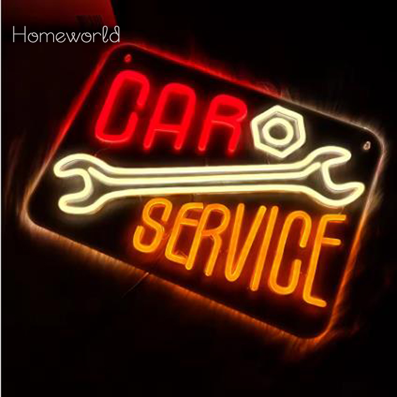 Car Service Neon Sign  Warm Wh - Auto Repair Shop Signs 评论和价格