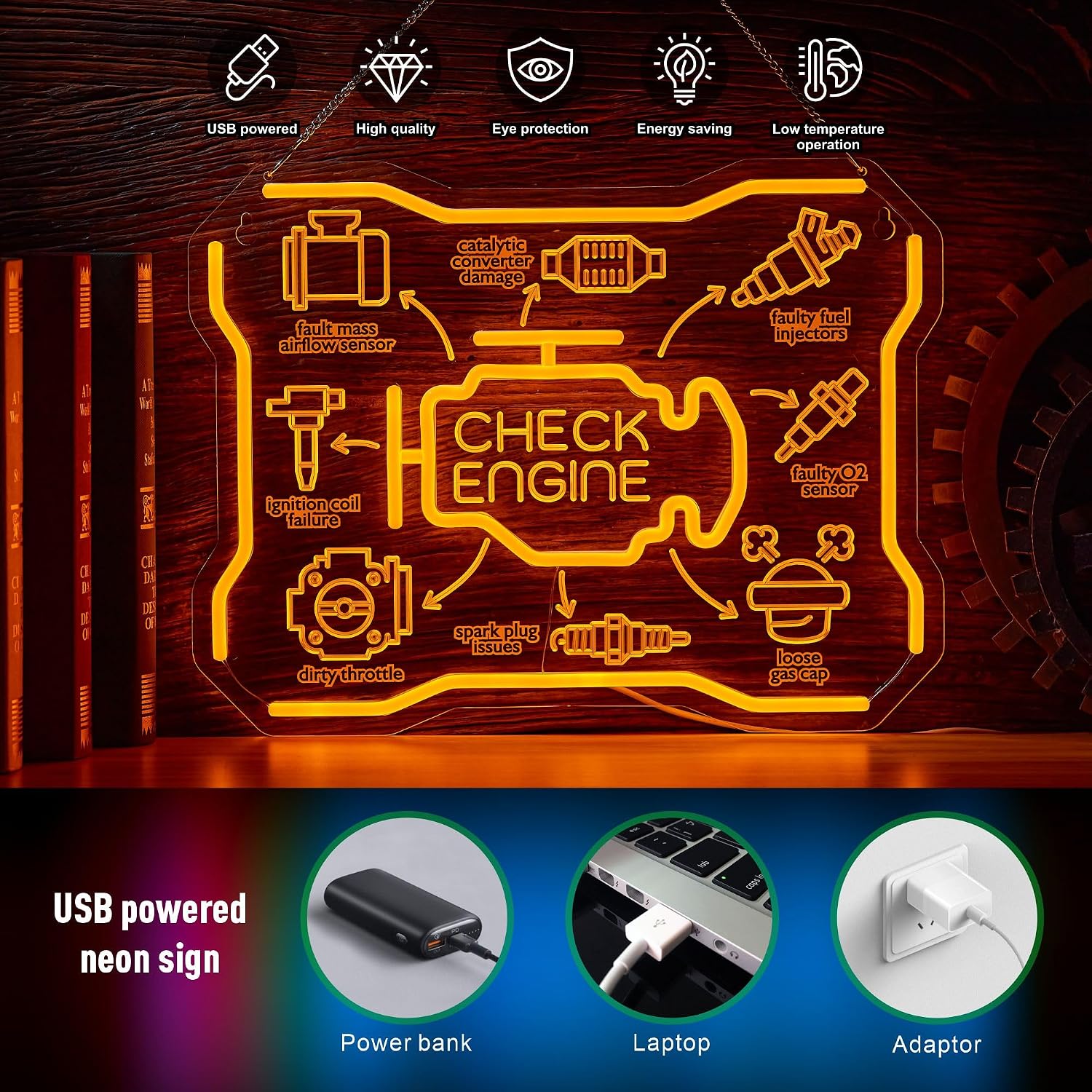 Check Engine Neon Sign USB LED - Auto Repair Shop Signs 评论和价格