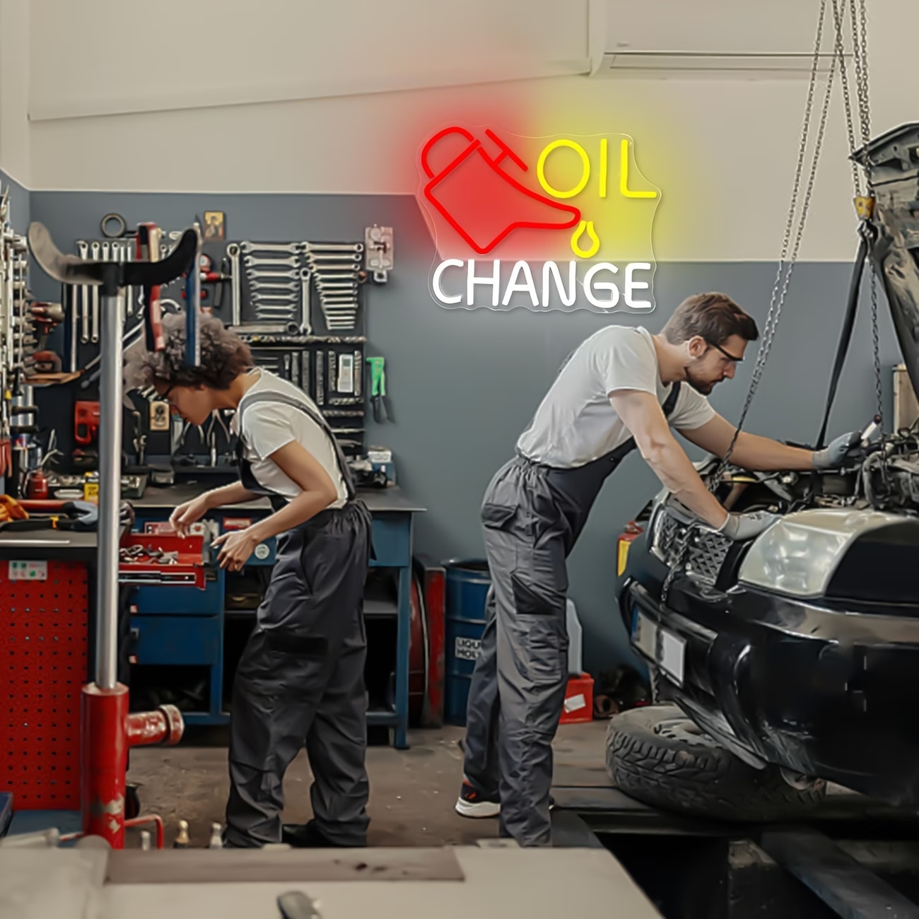 Oil Change Neon Sign Garage Ne - Auto Repair Shop Signs 评论和价格